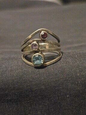 Vintage FIRTH Sterling Silver Modernist Open Multi Band Ring Birthstone Sz 7.75